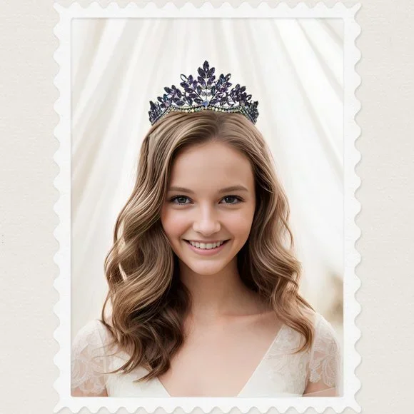 Purple Gemstone Wedding Tiara Headband for Women, Purple Rhinestone Leaf Crown - Picture 6 of 6